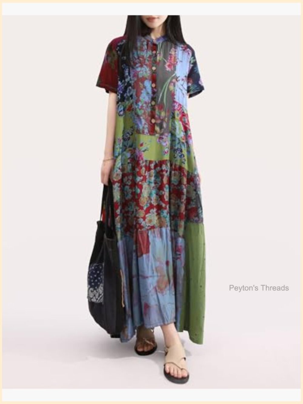 Boho Floral Maxi Sundress with Pockets Loose Fit Cotton - Picture 2 of 6